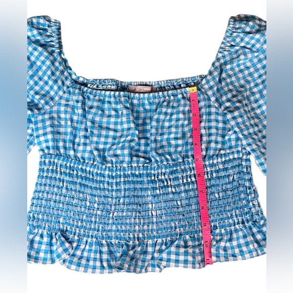BCBGeneration Smocked Top & Pull on Mini Skirt in Blue Gingham Size M - Picture 6 of 10